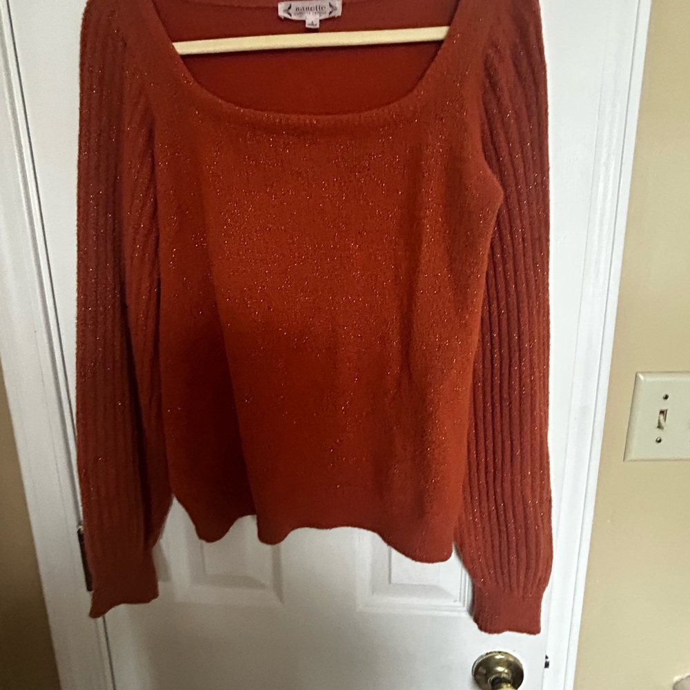 Nanette Lepore  Rust Sweater with Ribbed Sleeves